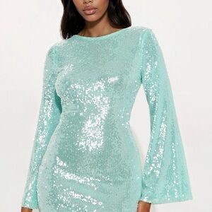 Fashion Nova Mint Sequin Backless Dress